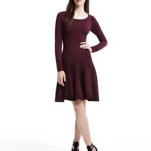 Donna Karan Long Sleeve Fit & Flare Knit  Drop Waist Cocktail Dress Purple M